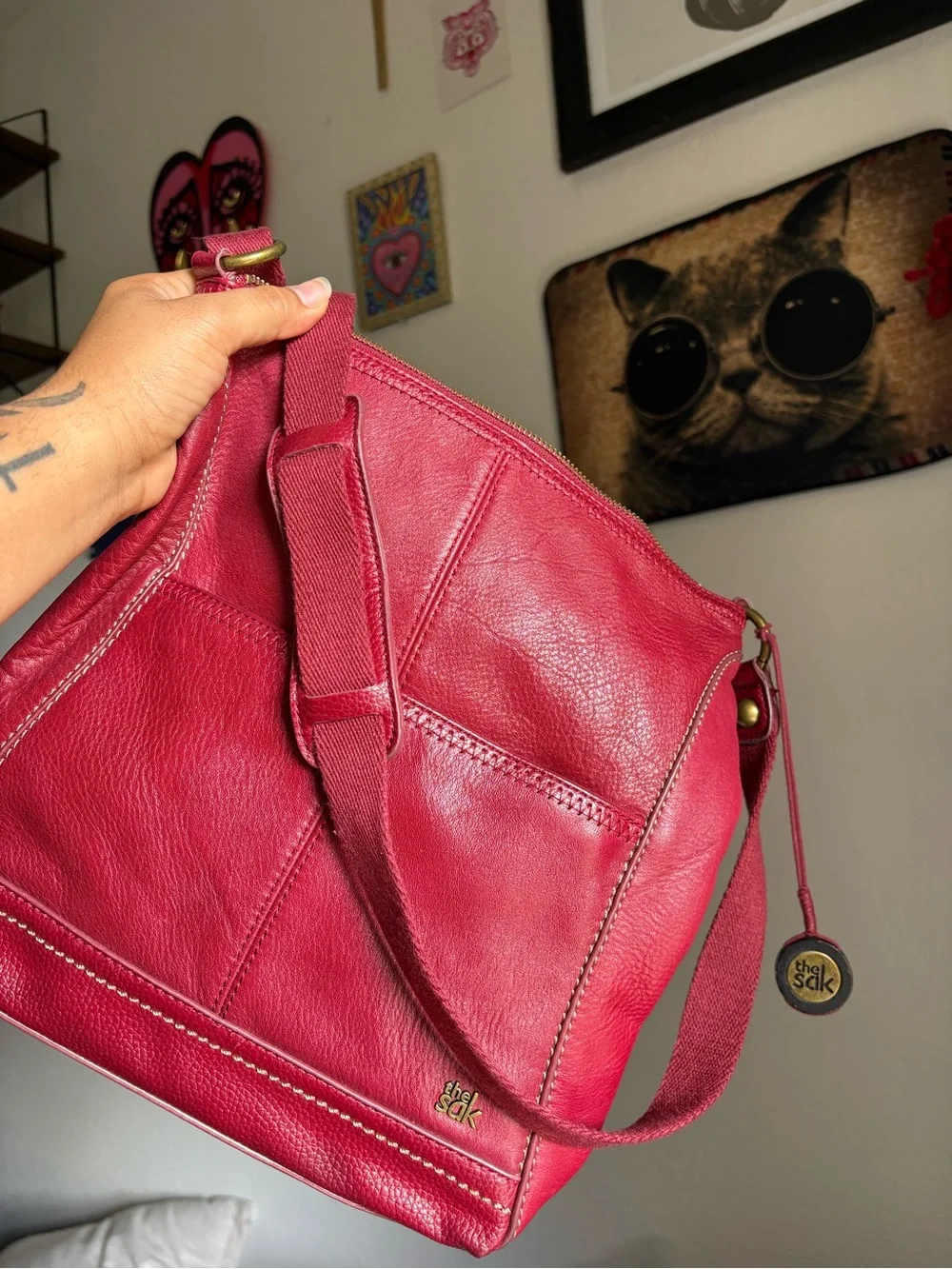 The Sak Cherry Red Leather Backpack Crossbody